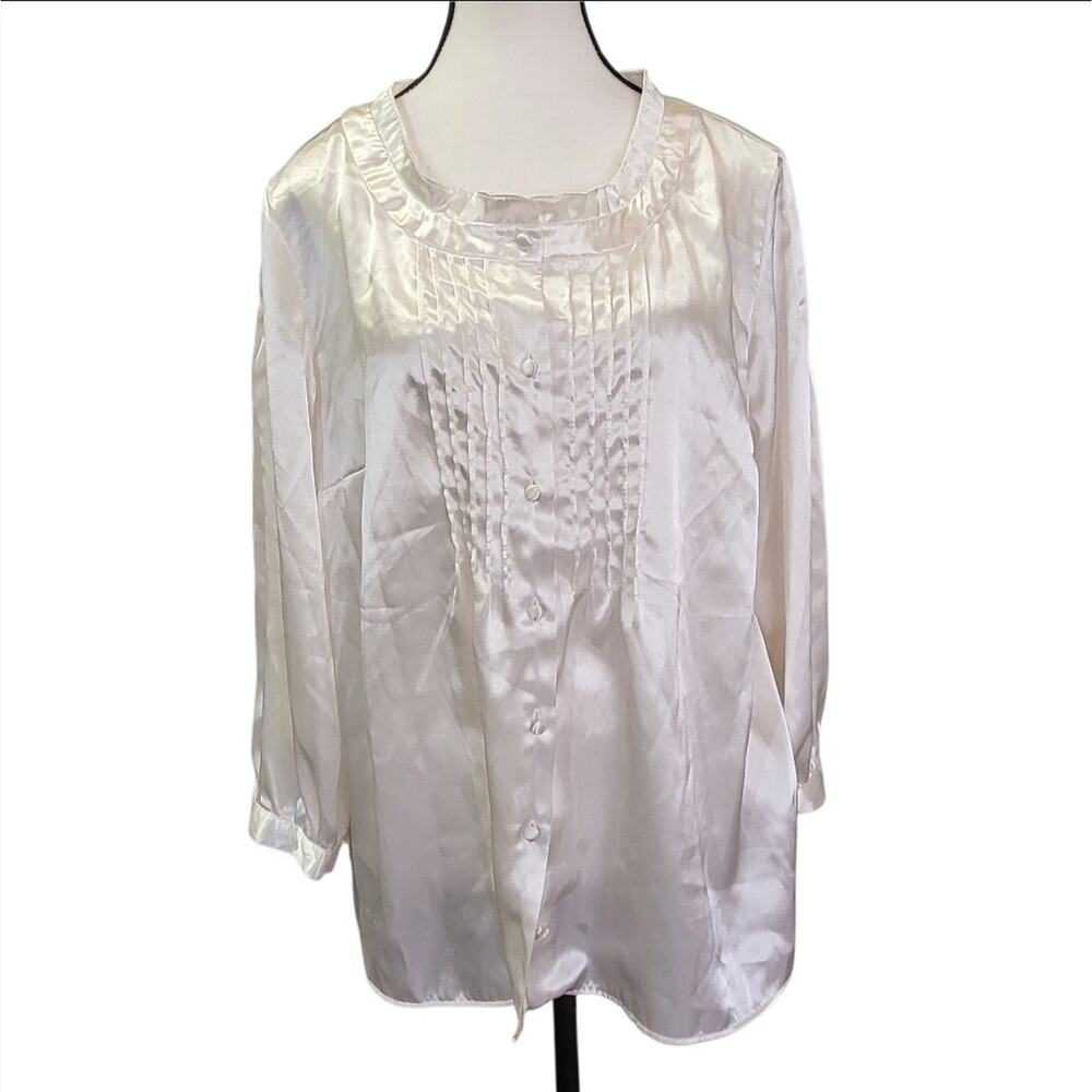 Vintage Jaclyn Smith Old Money Pearl White Pintuck Detail Blouse Size L